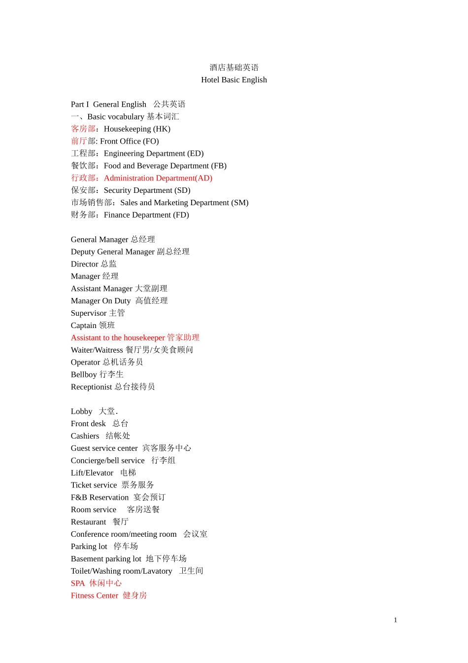 初级酒店英语_第1页