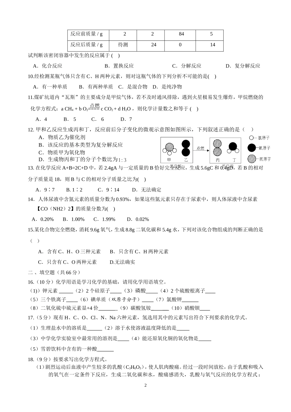 初三化学用语竞赛试题_第2页