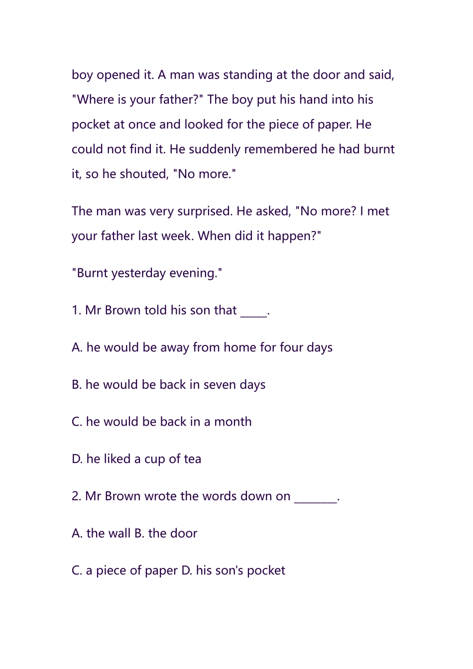 初三英语阅读理解训练题及答案三_第2页