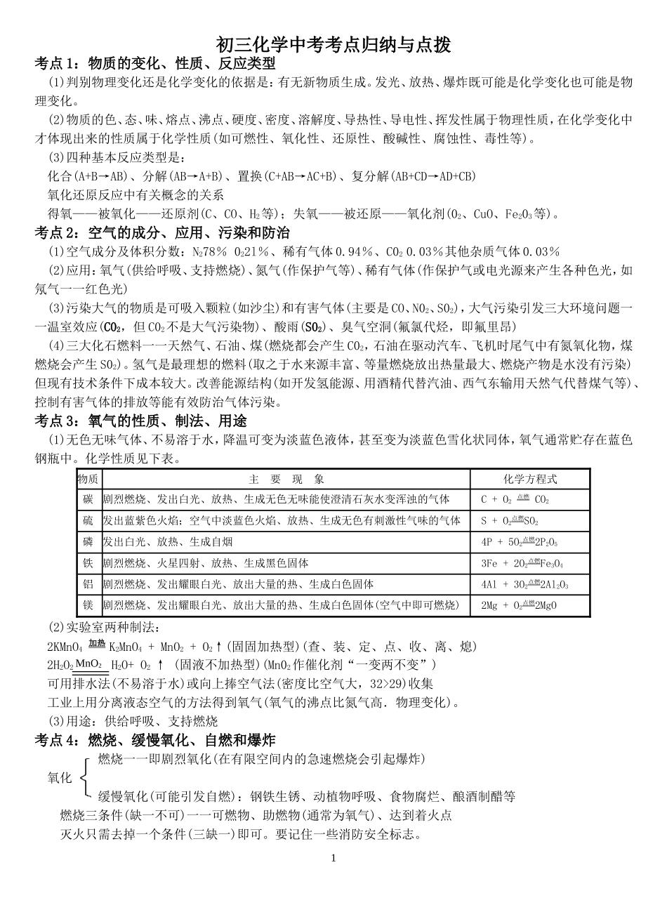 初三化学中考考点归纳与点拨_第1页