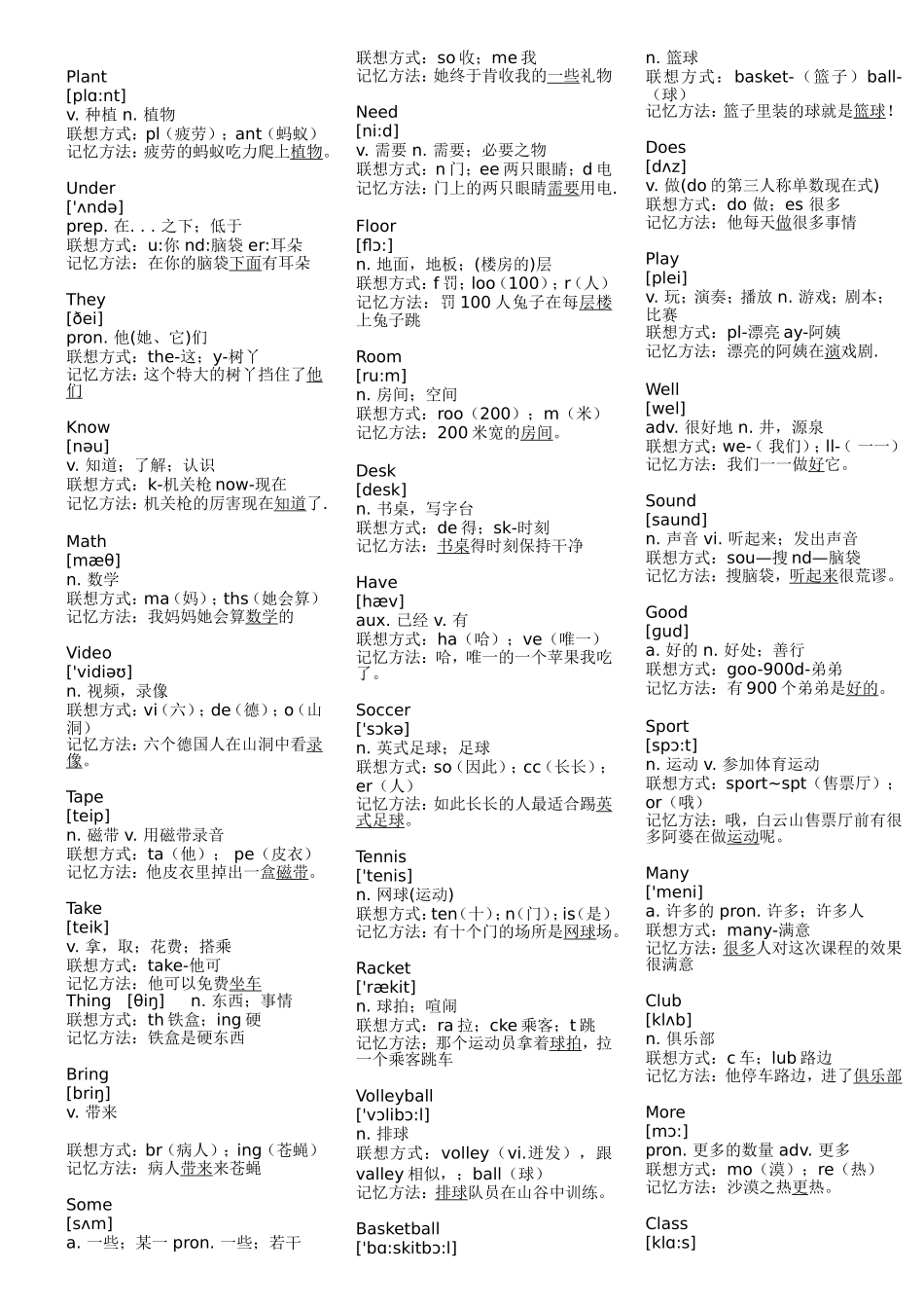 初一上学期英语单词拆分速记法_第3页