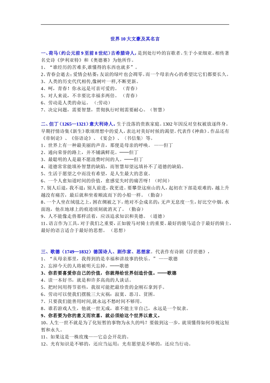 初三语文教案-中考语文世界十大文豪简介作文素材-精品_第1页