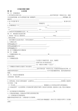 初一生物上学期复习提纲(填空填)