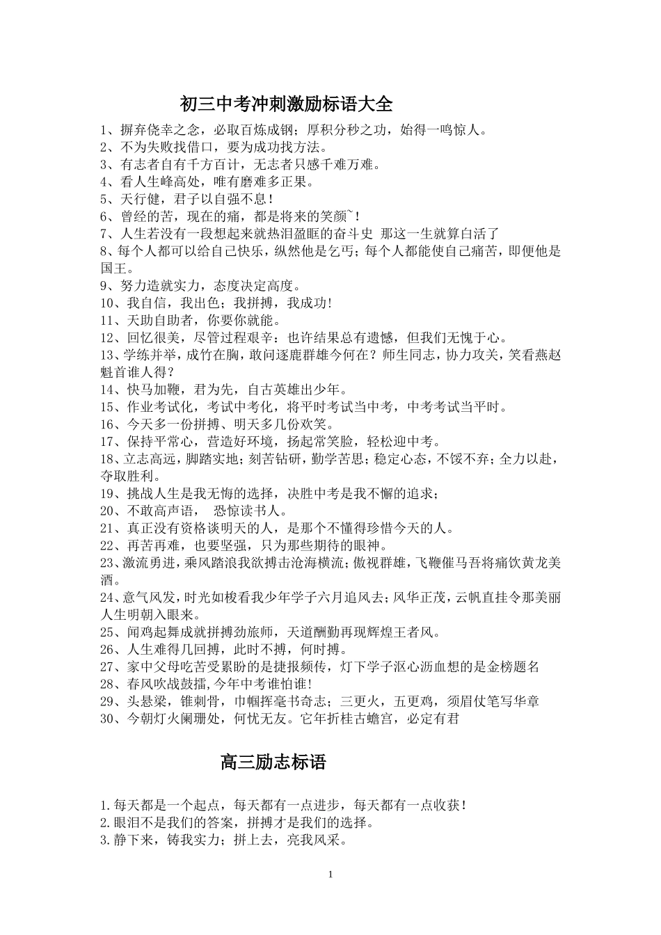 初三中考冲刺激励标语大全_第1页