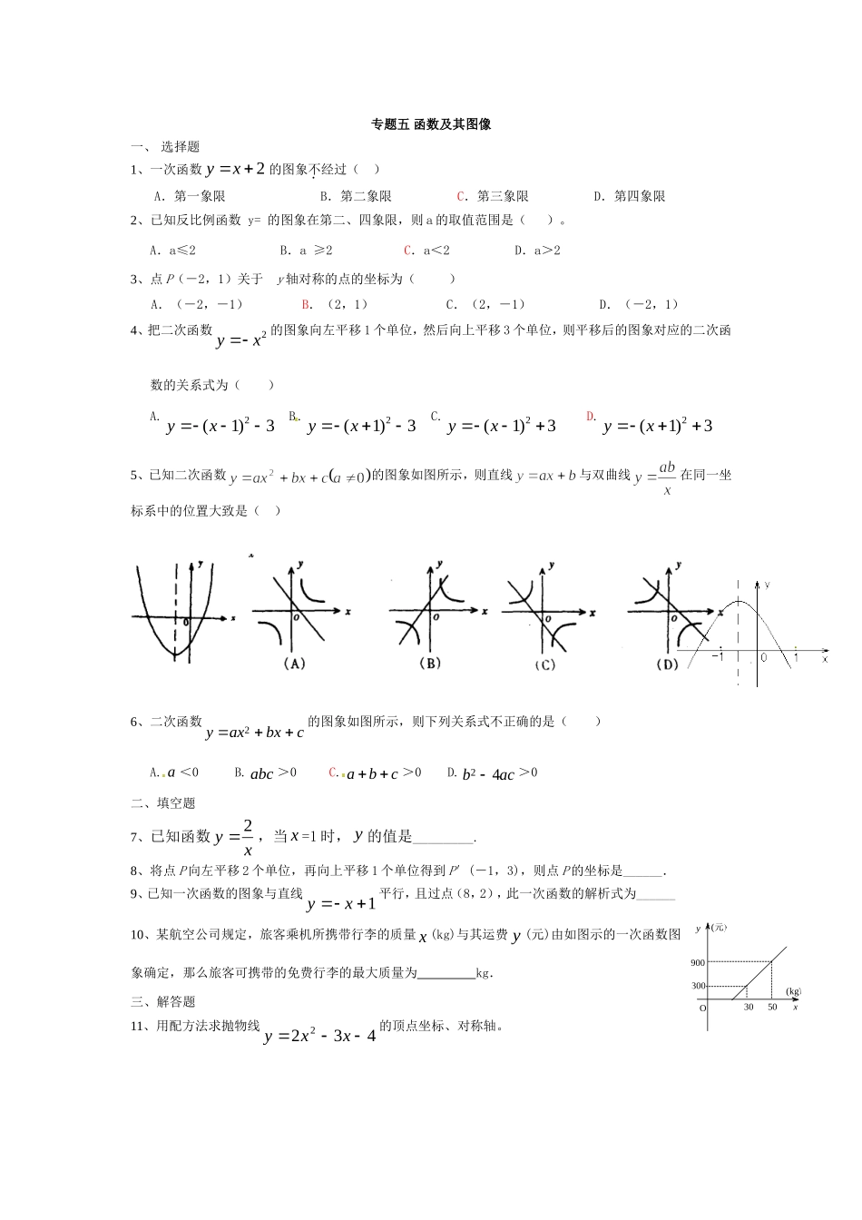 初三总复习-专题五-函数及其图像-试题_第1页