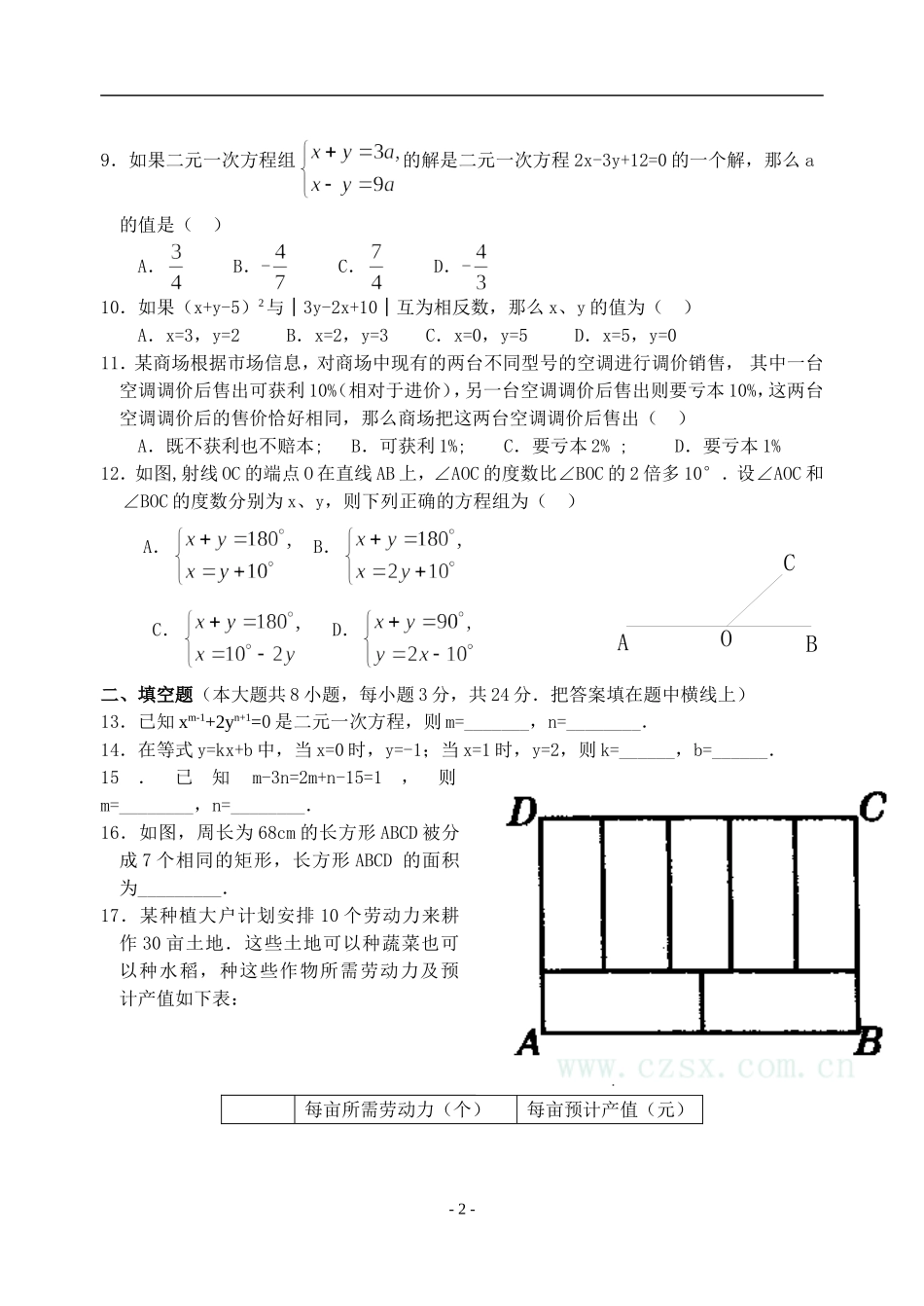 初一下册二元一次方程组(含答案)_第2页