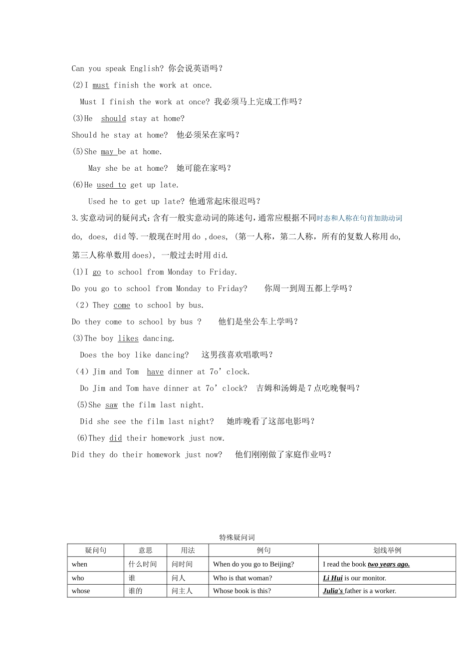 初一一般疑问句及特殊疑问句_第2页