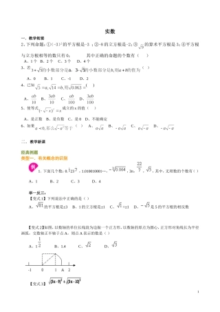 初一下册数学讲义：实数复习培优
