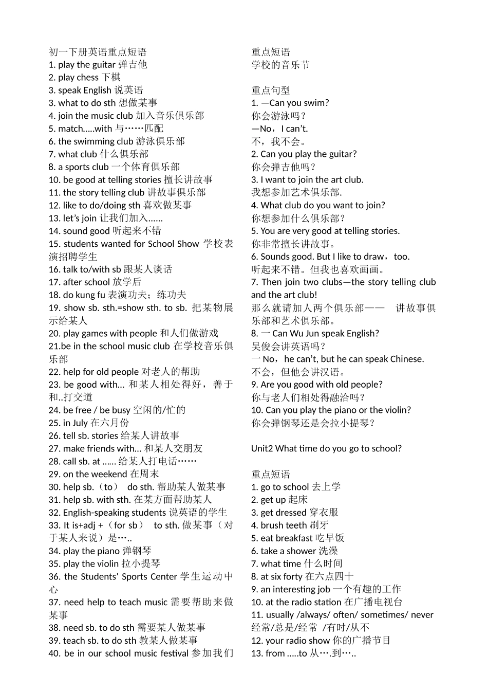 初一下册英语重点短语_第1页