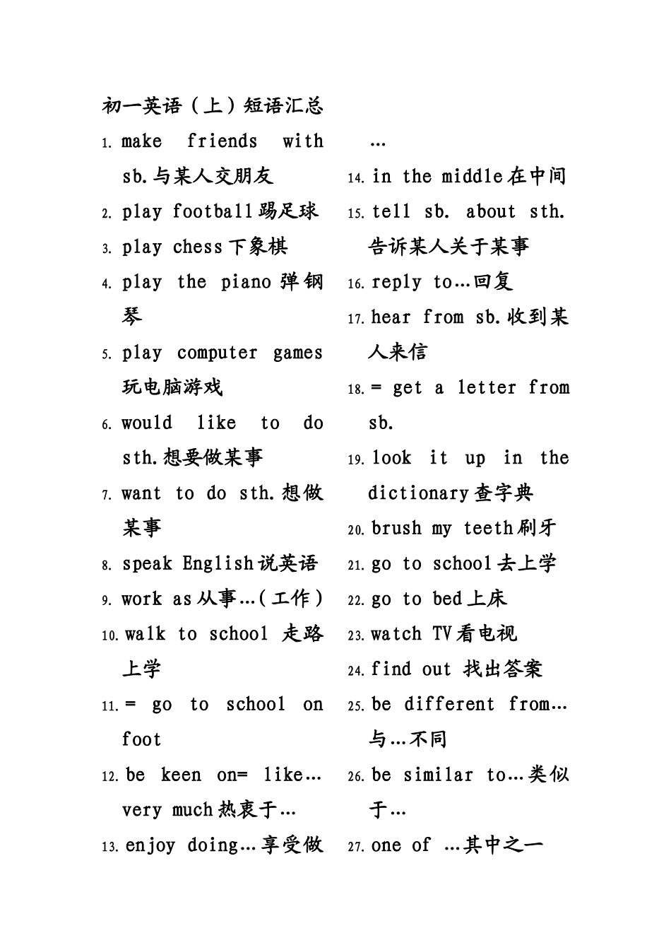 初一英语短语汇总_第1页