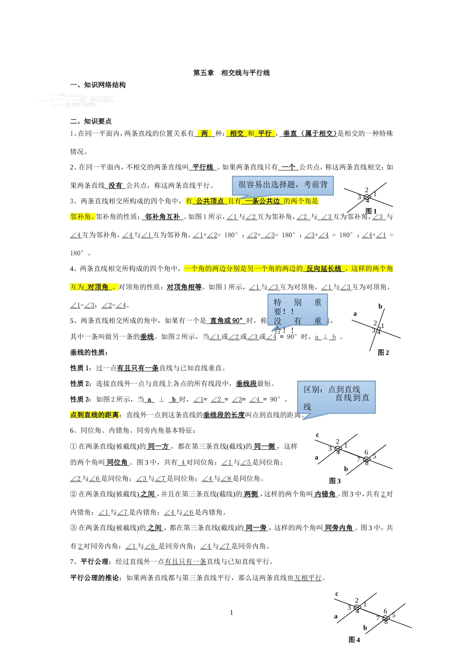 初一下数学期中重点归纳知识点(教师版)_第1页