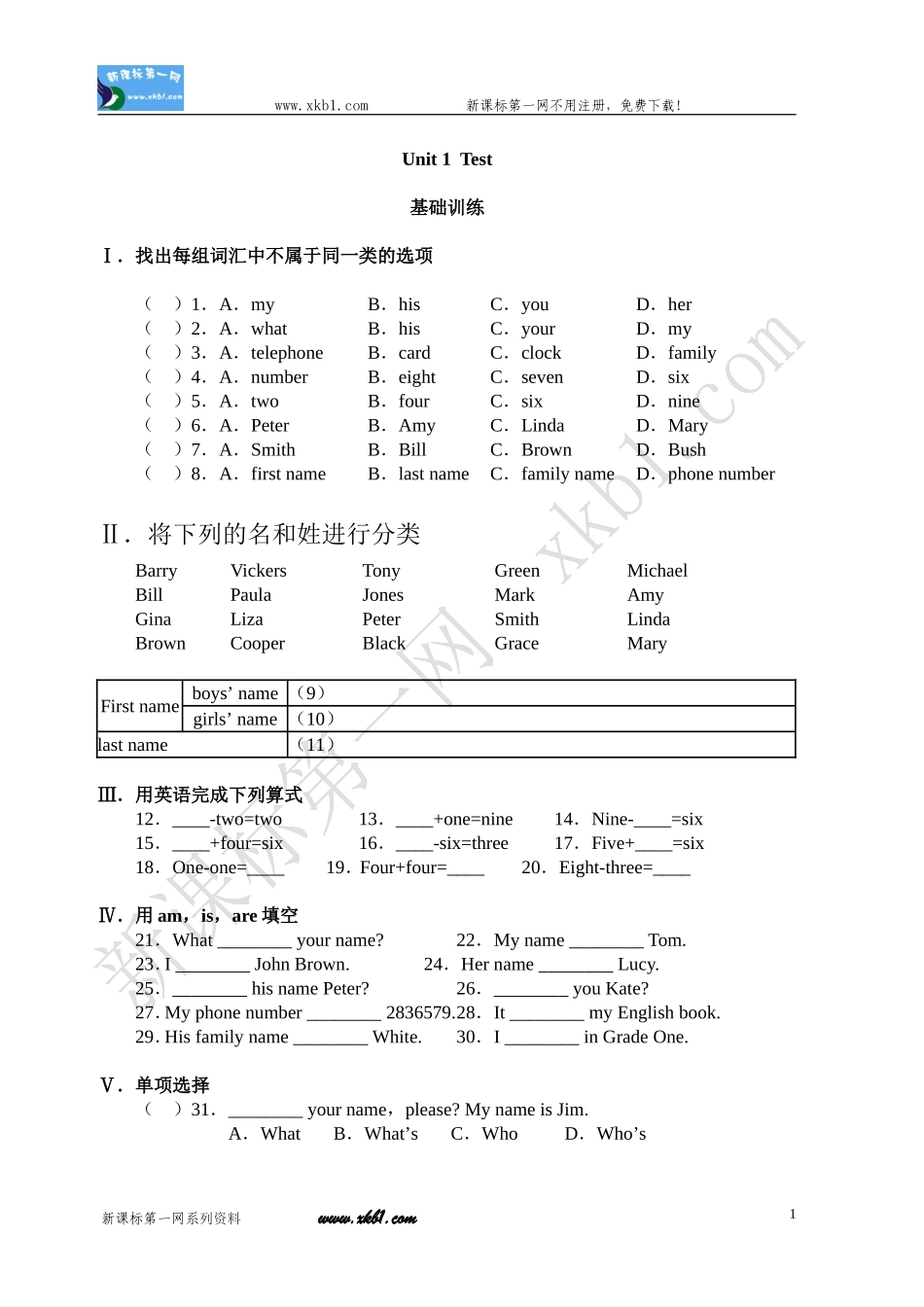 初一英语练习题及答案精编12套(同名21895)_第1页