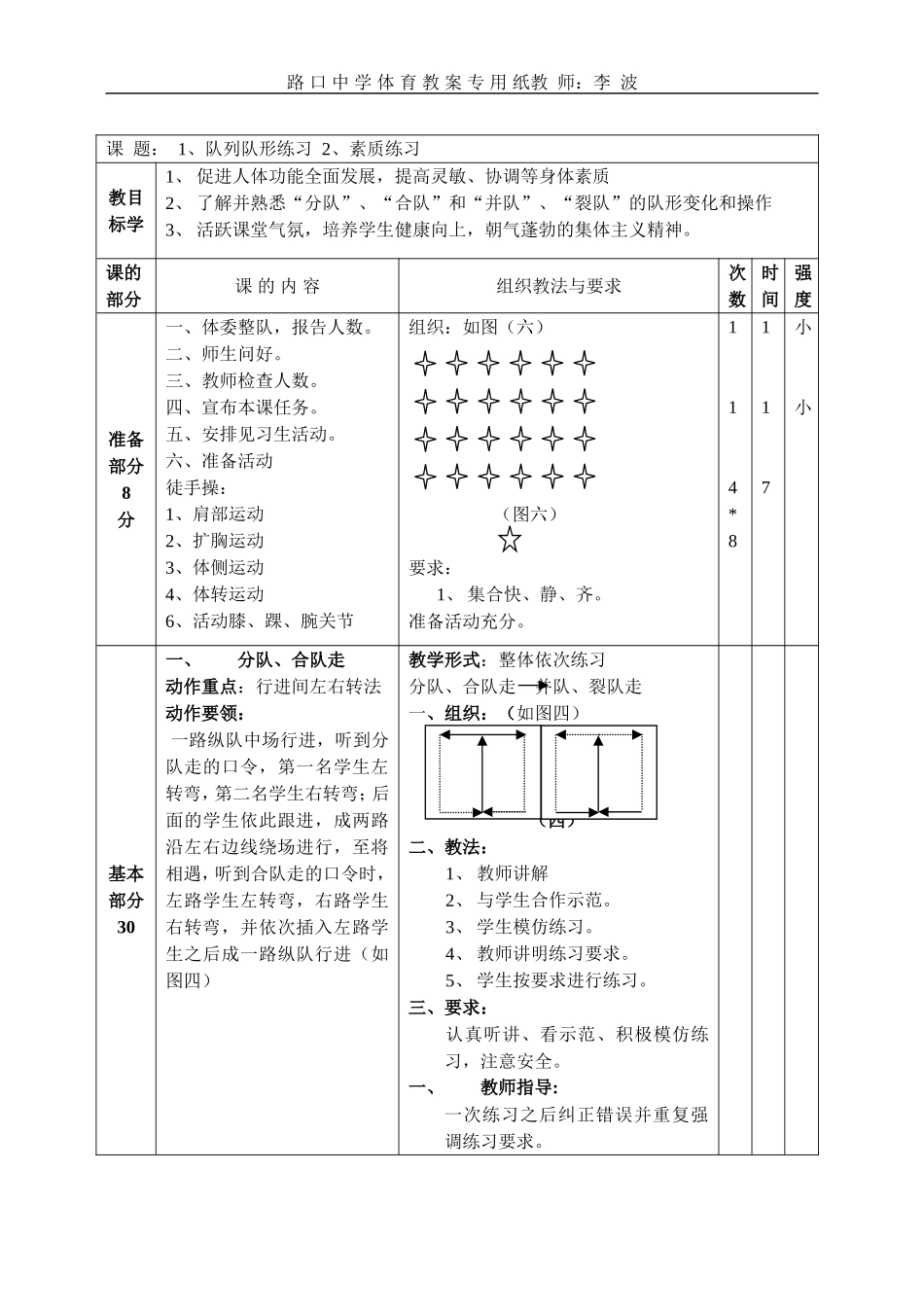 初一下学期体育教案(同名3917)_第1页