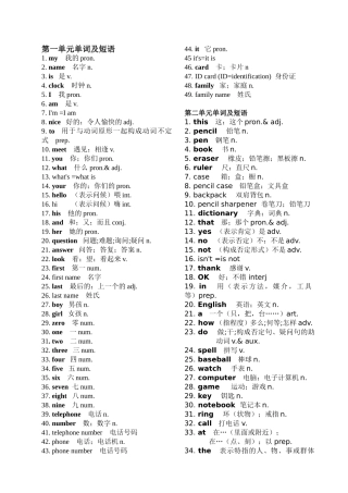 初一英语上册单词表(完整版)