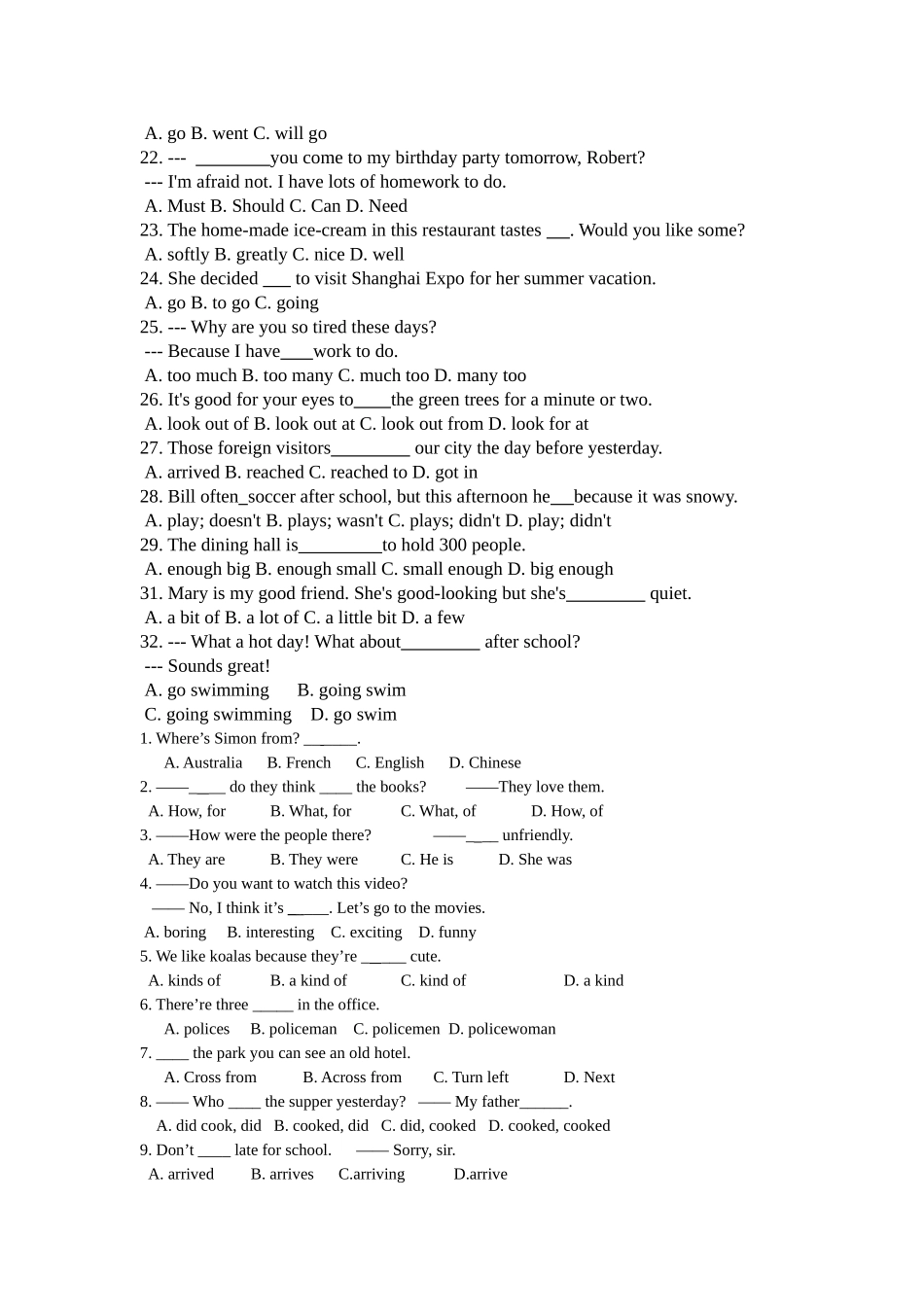 初一下英语第八单元练习题_第2页