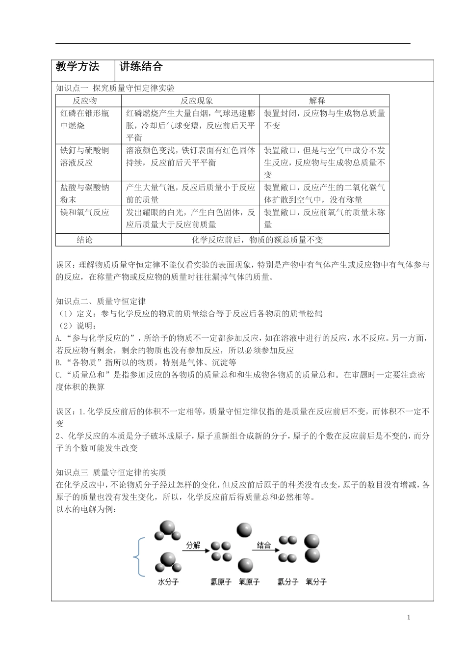 初三化学化学方程式教案和练习_第1页