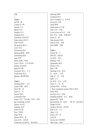 初一英语苏教版译林词汇表