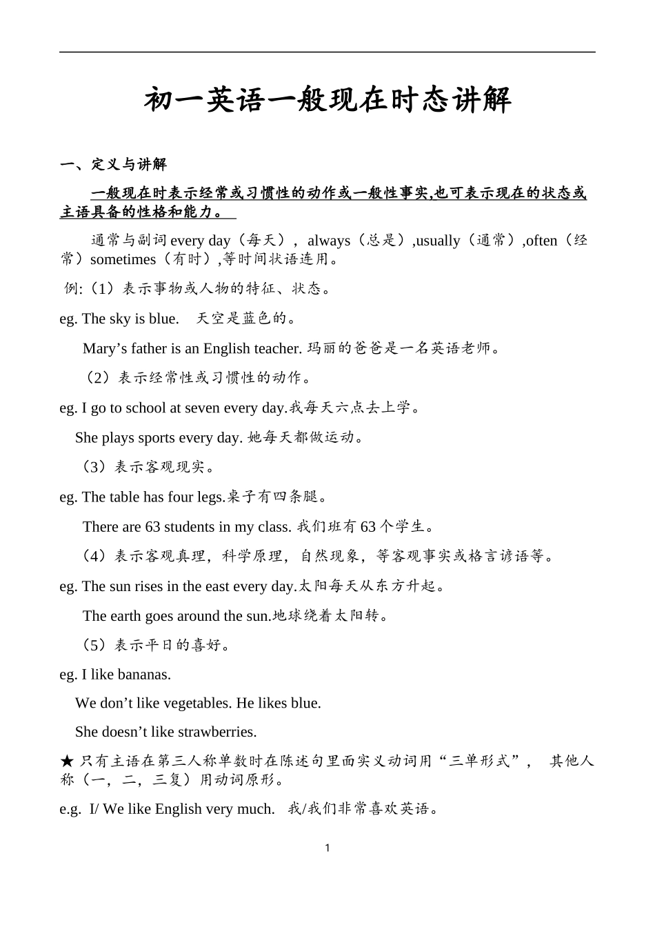 初一英语一般现在时讲解_第1页