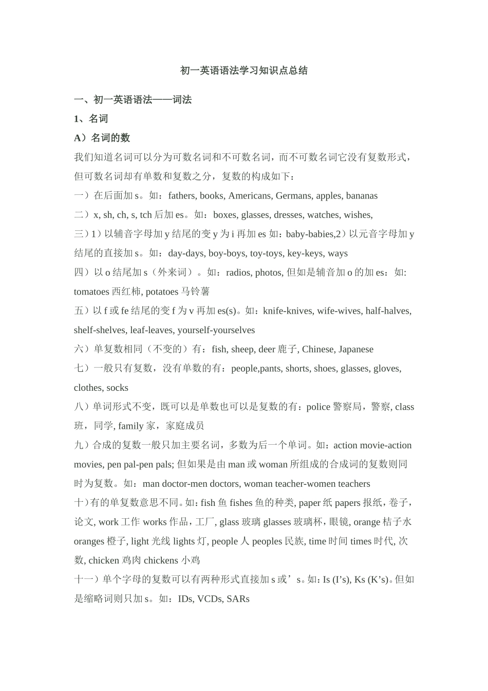 初一英语语法学习知识点详细总结_第1页