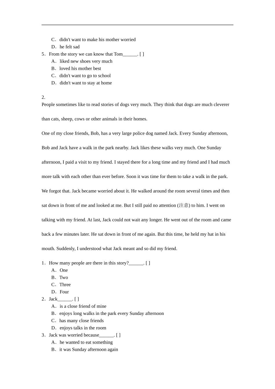 初一英语阅读理解(含答案)_第2页