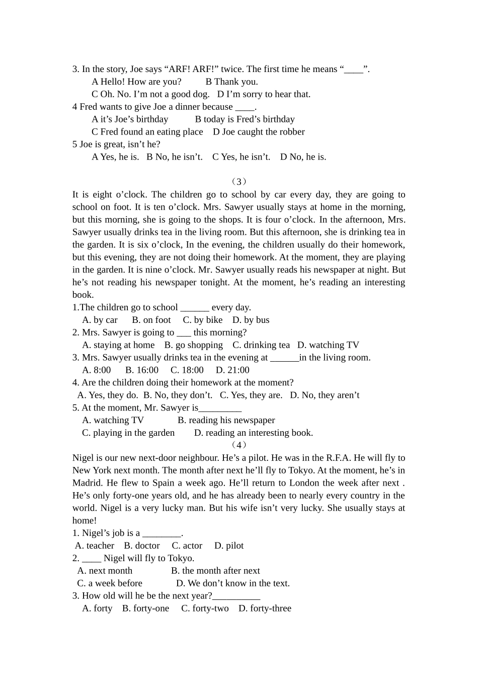 初一英语阅读理解练习20篇(附答案)(同名18363)_第2页
