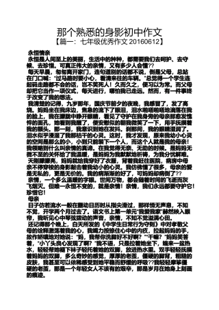 初三作文之那个熟悉的身影初中作文