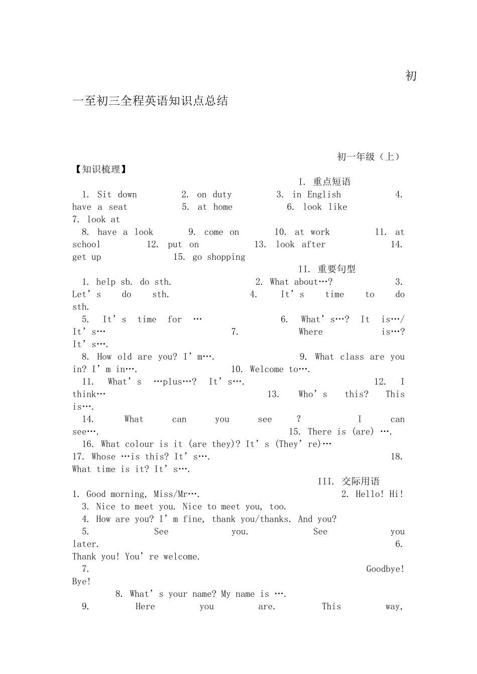 初一至初三全程英语知识点总结-2012_第1页