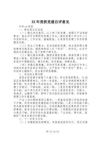 年度抓党建自评意见