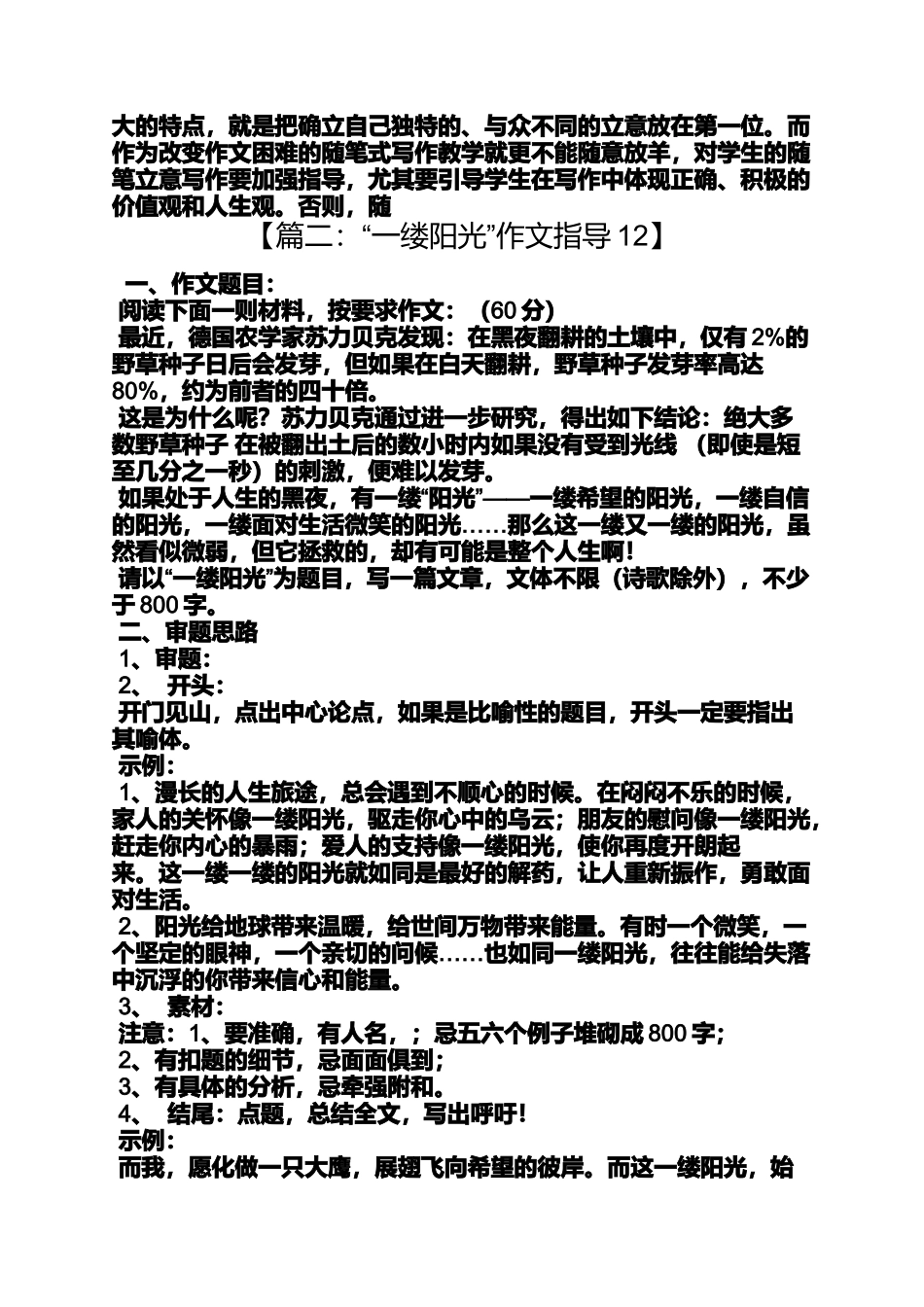 初三作文之作文初中一缕阳光800字指导_第2页