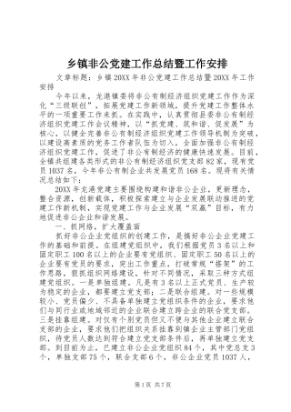 乡镇非公党建工作总结暨工作安排