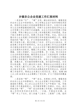 乡镇非公企业党建工作汇报材料