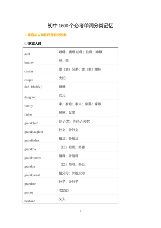 初中1600个必考单词分类记忆