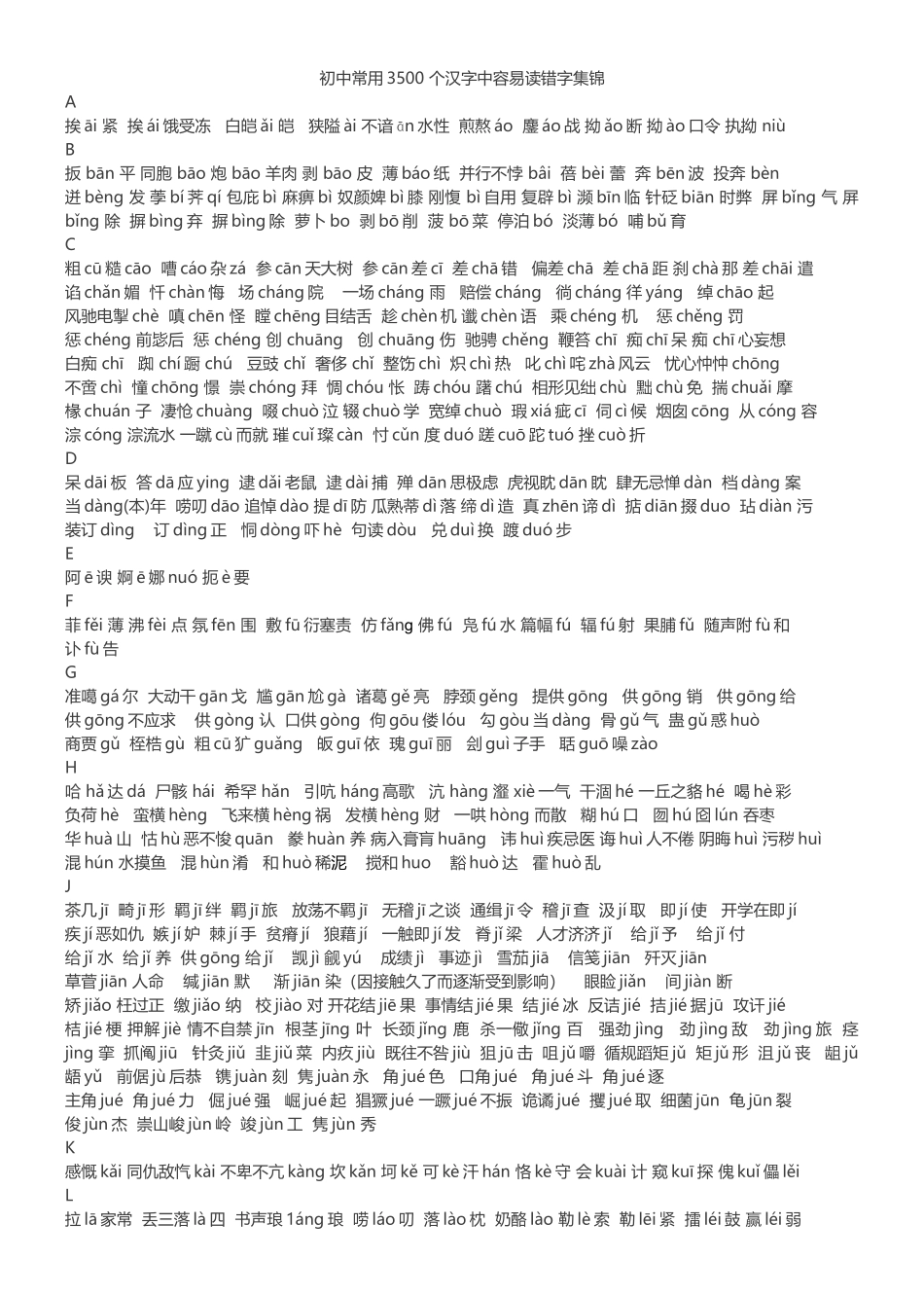 初中3500-个汉字中容易读错字_第1页