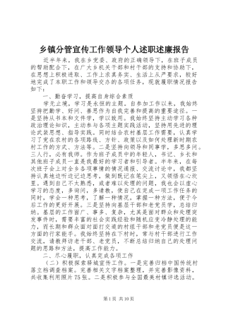 乡镇分管宣传工作领导个人述职述廉报告