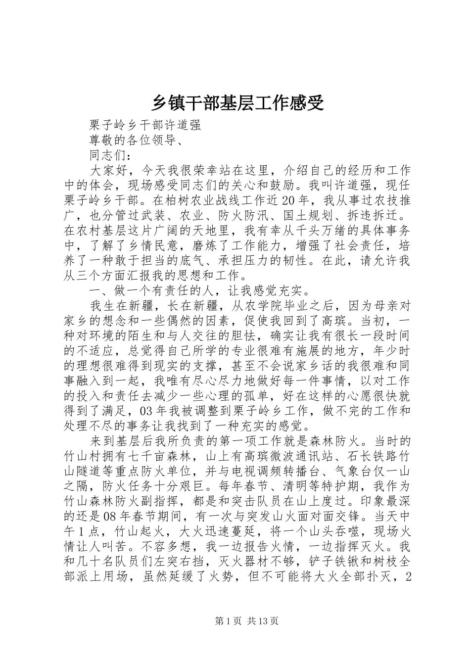 乡镇干部基层工作感受_第1页