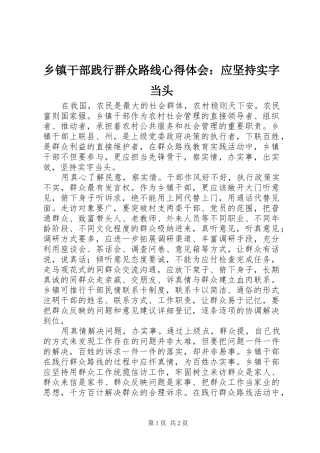 乡镇干部践行群众路线心得体会应坚持实字当头