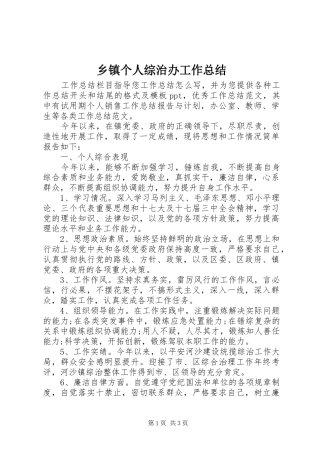 乡镇个人综治办工作总结