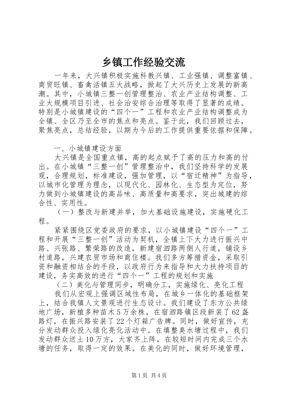 乡镇工作经验交流_第1页