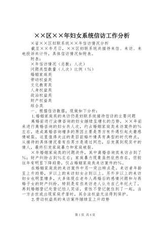 区妇女系统信访工作分析