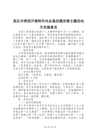 区共青团开展转作风走基层摸实情主题活动月实施意见