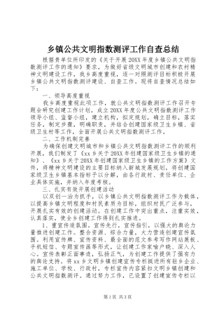 乡镇公共文明指数测评工作自查总结