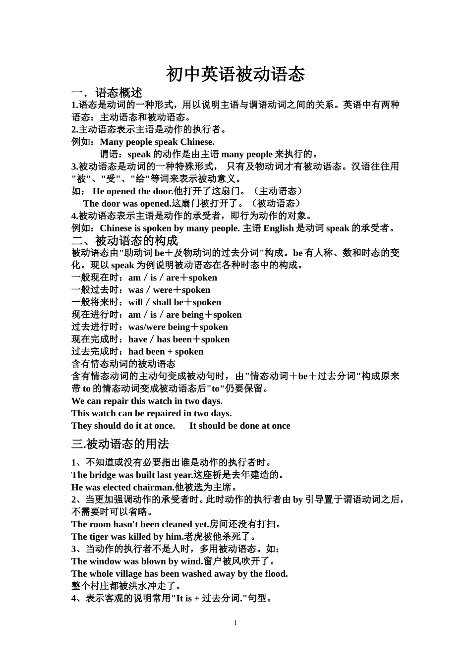 初中被动语态语法归纳_第1页