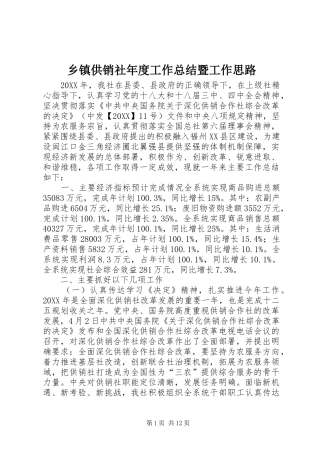 乡镇供销社年度工作总结暨工作思路