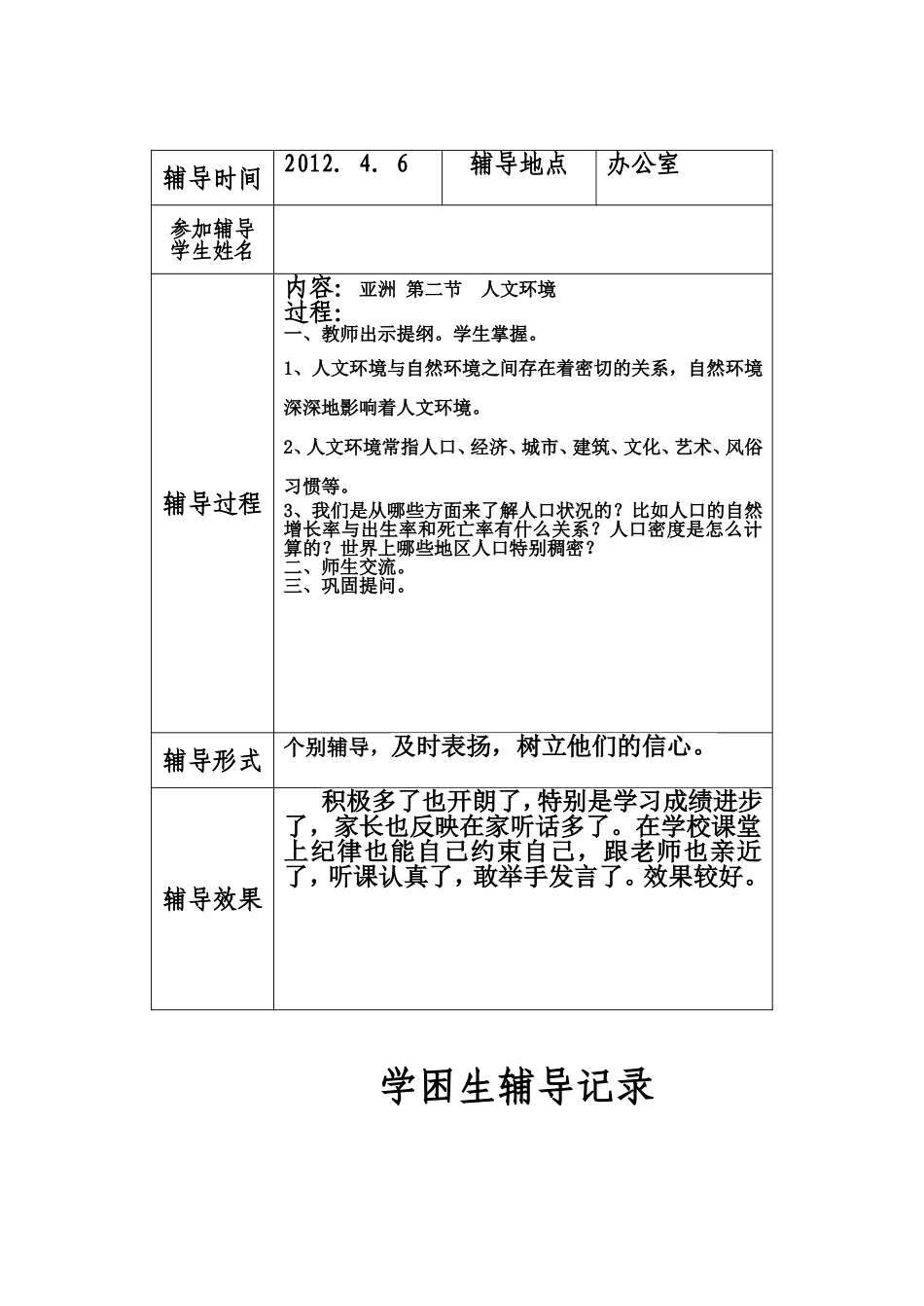 初一地理学困生辅导记录_第3页