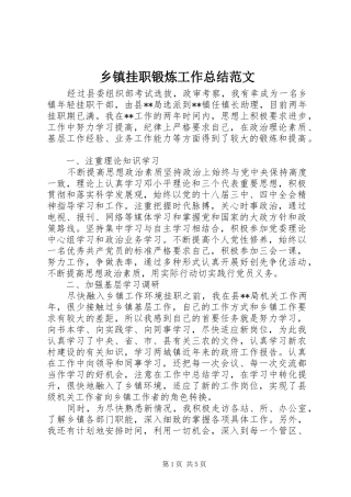乡镇挂职锻炼工作总结范文