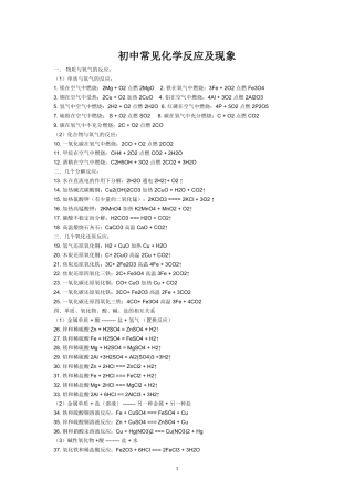 初中常见化学反应及现象