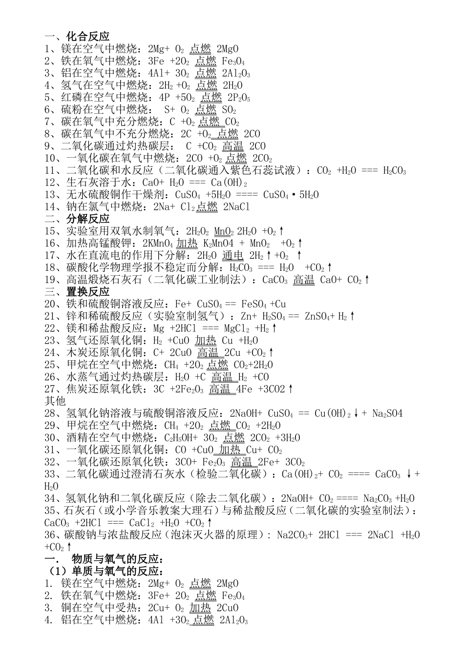 初中常见化学式及化学方程式大全_第2页