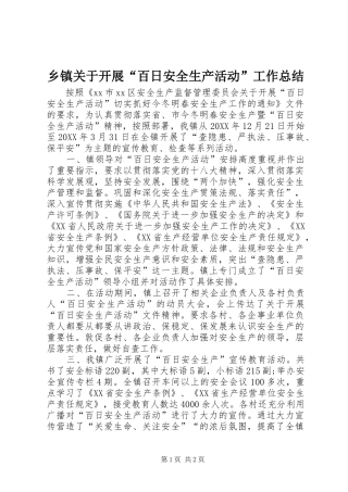 乡镇关于开展百日安全生产活动工作总结