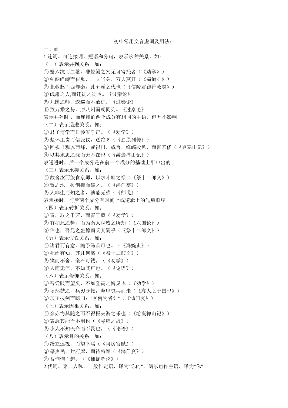 初中常用文言虚词及用法_第1页