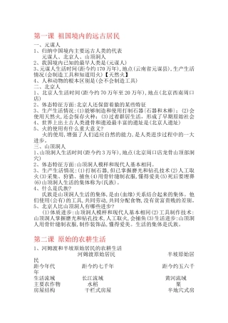 初一历史1-9课复习提纲